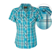 X6S2128069 WRANGLER WOMENS ARIA LUREX CHECK S/S SHIRT