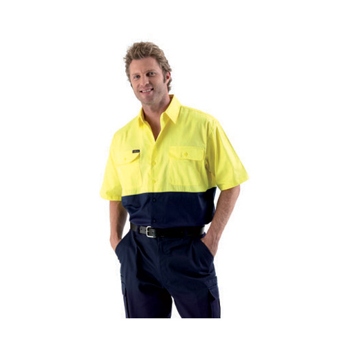 BS1340 Bisley 2 Tone Hi Vis Lightweight Drill S/S Shirt [Size: S Colour: Orange/Navy]