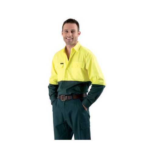 BS6340 Bisley 2 Tone Hi Vis Cool Lightweight Drill L/S Shirt [Size: S Colour: Orange/Navy]