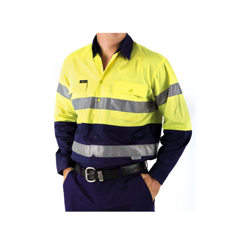 BS6896 Bisley 2 Tone Hi Vis Cool Lightweight Gusset Cuff L/S Shi [Size: S Colour: Orange/Navy]