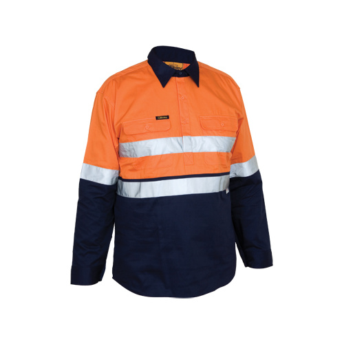 BSC6896 Bisley 2 Tone Hi Vis Cool Leightweight Closed Front L/S [Size: S Colour: Orange/Navy]
