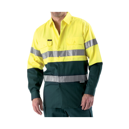 BT6456 Bisley 2 Tone Hi Vis L/S Shirt - 3M Reflective Tape [Size: S Colour: Orange/Navy]