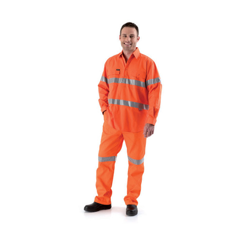 BTC6482 Bisley Hi Vis Closed Front Drill L/S Shirt - 3M Reflecti [Size: S Colour: Orange]