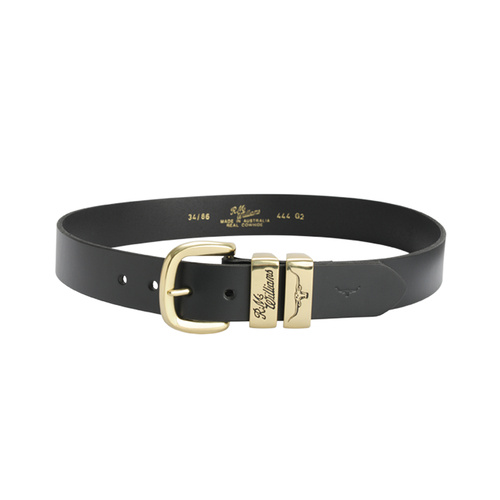 CB444 R.M. Williams 1 1/2 Solid Hide 3 Piece Work Belt [Size: 28 Colour: Black]