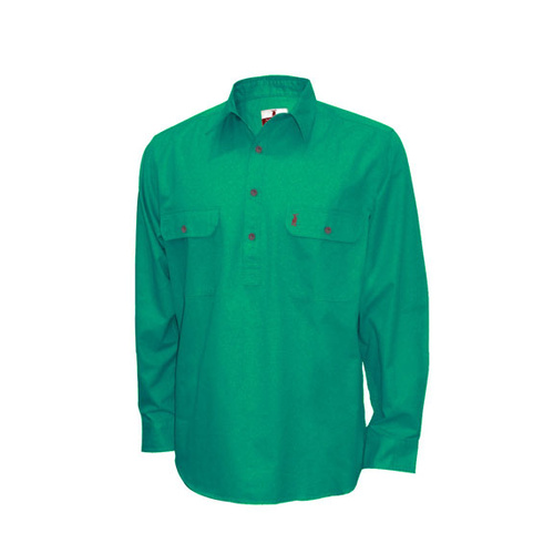 E1 Nungar/Curio Men's 1/2 Placket Work Shirt [Size: S Colour: Emerald Weight: Light Weight]