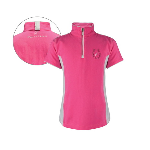 E6S5520002 TC EQUESTRIAN GIRLS REGAN 1/4 ZIP POLO [Size: 4 Colour: Pink/White]