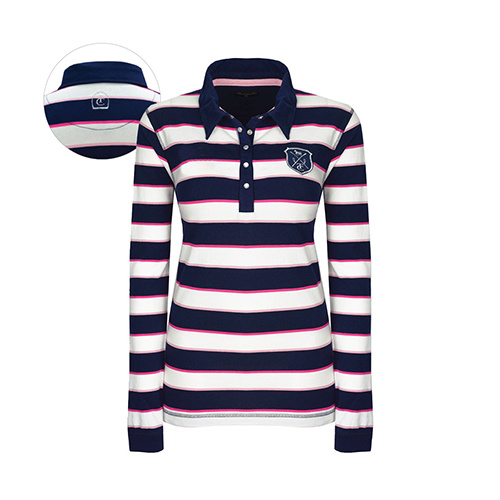 E6W2504004 TC EQUESTRIAN WOMEN'S TIANA L/S TOP [Size: 6 Colour: Dark Navy/White/Pink]