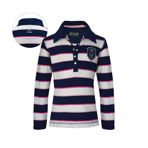 E6W5502004 TC EQUESTRIAN GIRL'S TIANA L/S TOP [Size: 4 Colour: Dark Navy/White/Pink]