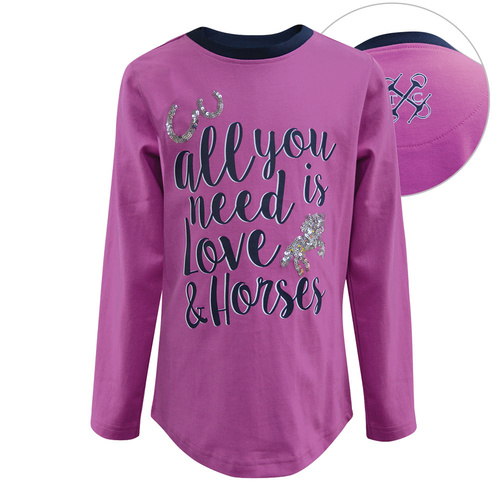 E7W5500056 Girls Love Is Horses L/S Top [Size: 4 Colour: Pink]