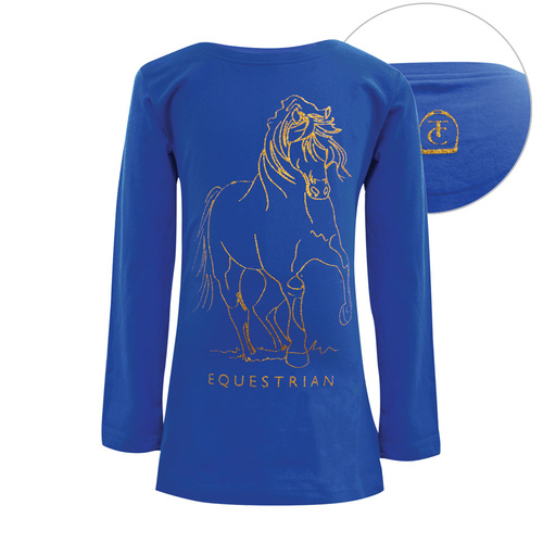 E7W5501033 Girls Sparkle Equestrian L/S Top [Size: 4 Colour: Bright Blue]