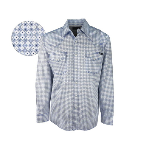 P6S1100049 PURE WESTERN MENS ROMAN PRINT L/S SHIRT [Size: S Colour: White/Royal]