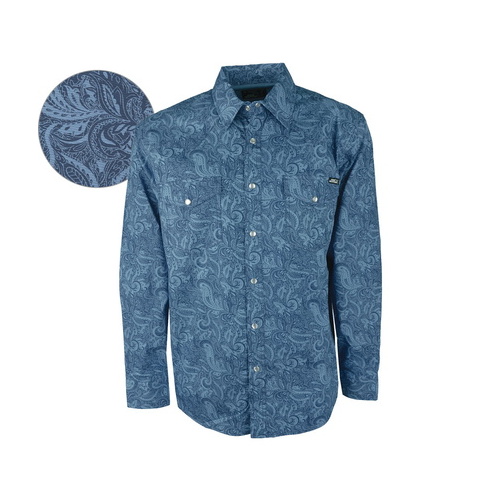 P6S1100050 PURE WESTERN MENS SADLER PRINT L/S SHIRT [Size: S Colour: Blue]