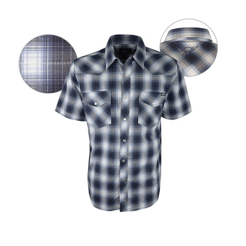 P6S1101044 PURE WESTERN MENS KAI CHECK S/S SHIRT [Size: S Colour: White/Blue]