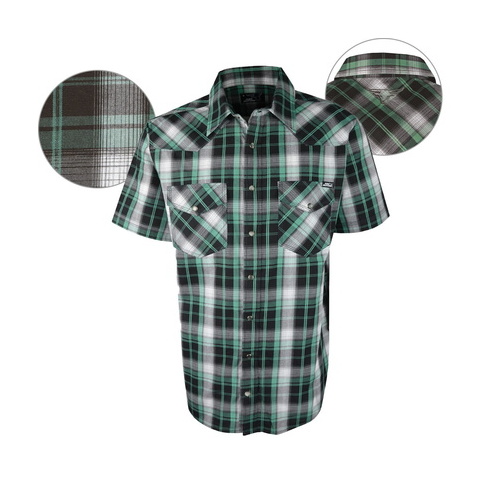 P6S1101045 PURE WESTERN MENS BRYANT CHECK S/S SHIRT [Size: S Colour: Black/Green]