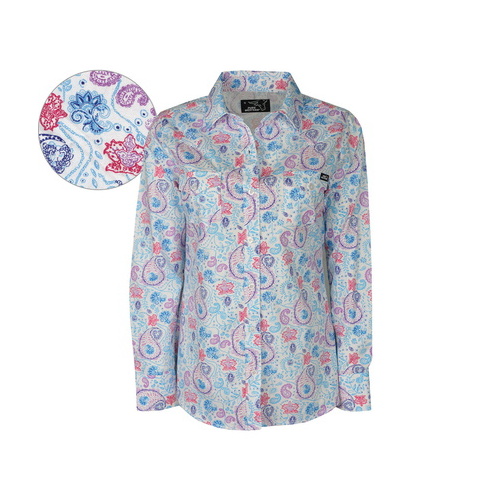 P6S2100051 PURE WESTERN WOMENS SIA PRINT L/S SHIRT [Size: 8 Colour: White/Multi]