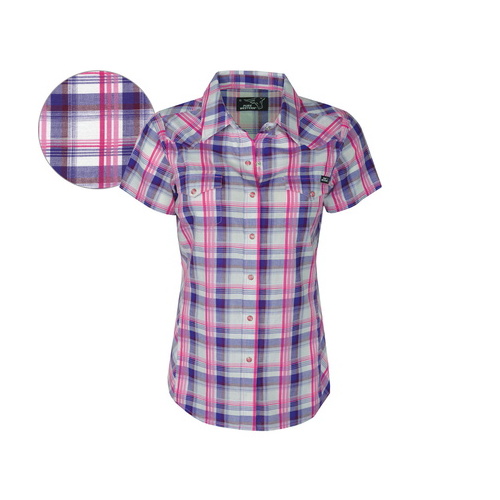 P6S2105046 PURE WESTERN WOMENS TRISTAN CHECK S/S SHIRT [Size: 8 Colour: White/Pink/Purple]