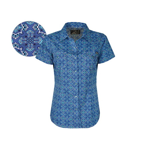 P6S2108053 PURE WESTERN WOMENS EMILIA PRINT S/S SHIRT [Size: 8 Colour: Blue]