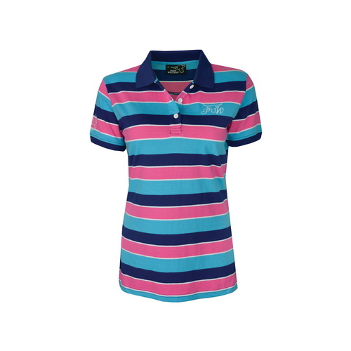 P6S2500056 PURE WESTERN WOMENS SASHA S/S POLO [Size: 8 Colour: Navy/Blue/Pink]