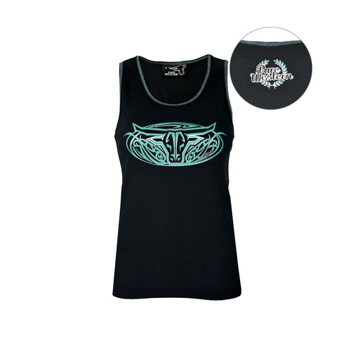 P6S2502024 PURE WESTERN WOMENS PIPER SINGLET TOP [Size: 8 Colour: Black]