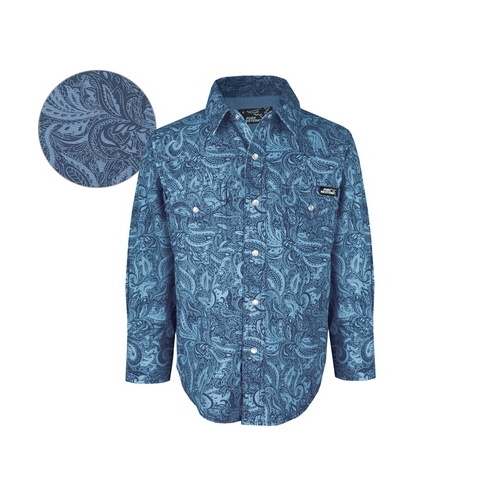 P6S3100050 PURE WESTERN BOYS SADLER PRINT L/S SHIRT [Size: 2 Colour: Blue]