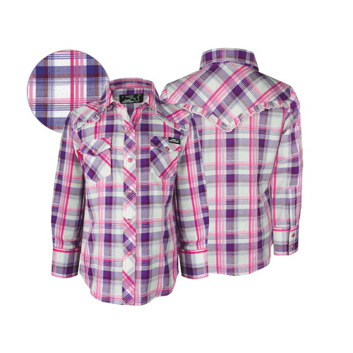 P6S5100046 PURE WESTERN GIRLS TRISTAN CHECK L/S SHIRT [Size: 2 Colour: White/Pink/Purple]