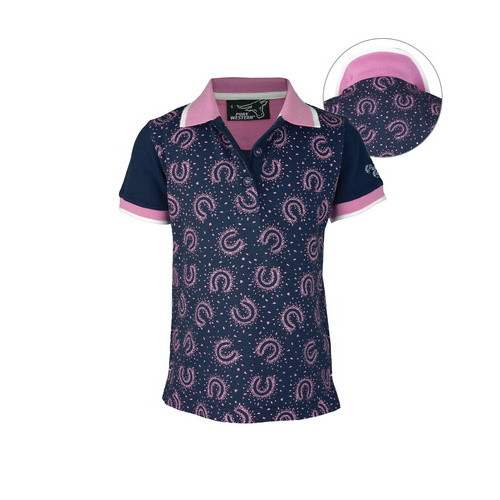 P6S5500059 PURE WESTERN GIRLS RILEY S/S POLO [Size: 2 Colour: Navy/Pink]