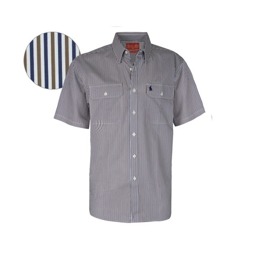 T6S1110002 THOMAS COOK MENS TERRIGAL STRIPE 2-PKT S/S SHIRT [Size: S Colour: Tan/Blue]