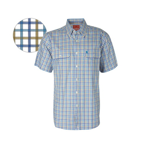 T6S1110003 THOMAS COOK MENS HERBERTON CHECK 2-PKT S/S SHIRT [Size: S Colour: Blue/Taupe]