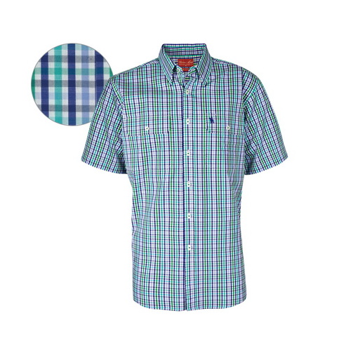 T6S1110004 THOMAS COOK MENS BENDERING CHECK 2-PKT S/S SHIRT [Size: S Colour: Green/Blue]