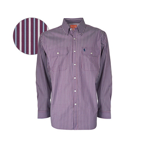 T6S1115016 THOMAS COOK MENS MACKSVILLE STRIPE 2PKT LS SHIRT [Size: S Colour: Purple/Blue]