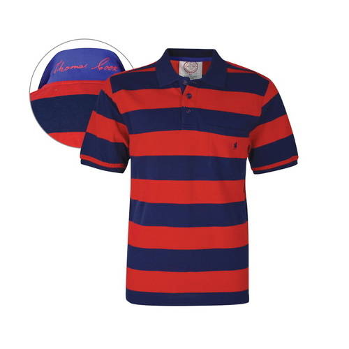 T6S1509021 THOMAS COOK MENS ANGLESEA STRIPE 1PKT S/S POLO [Size: S Colour: Navy/Red]