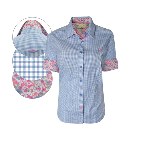 T6S2109043 THOMAS COOK WOMENS BALMORAL CHECK S/S SHIRT [Size: 8 Colour: Soft Blue]