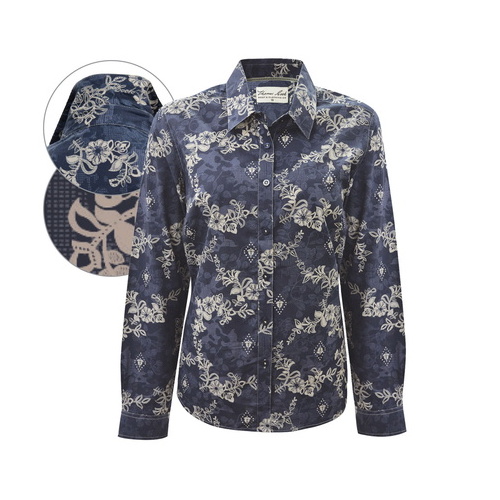 T6S2118038 THOMAS COOK WOMENS ARMIDALE PRINT L/S SHIRT [Size: 8 Colour: Denim]