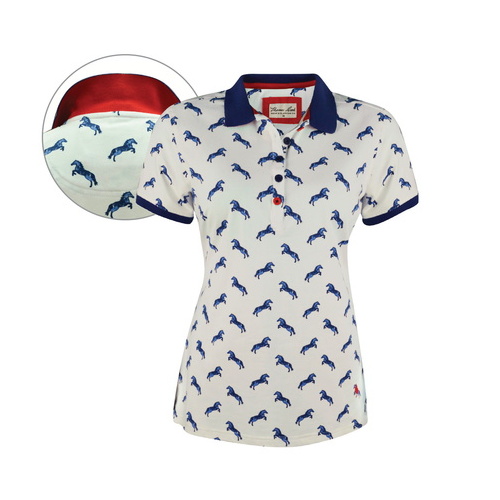 T6S2501059 THOMAS COOK WOMENS ARROWFIELD STUD PRINT S/S POLO [Size: 8 Colour: Blue/Red]