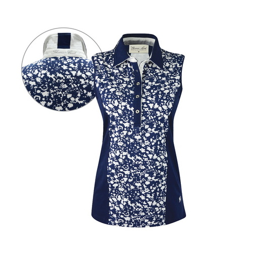 T6S2508058 THOMAS COOK WOMENS JEANETTE PRINT PANEL S/LESS POLO [Size: 8 Colour: Navy/White]