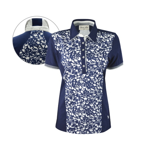 T6S2519058 THOMAS COOK WOMENS JEANETTE PRINT PANEL S/S POLO [Size: 8 Colour: Navy/White]