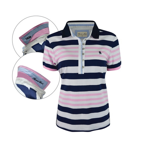 T6S2521055 THOMAS COOK WOMENS SUTTON STRIPE S/S POLO [Size: 8 Colour: Soft Pink/Navy]