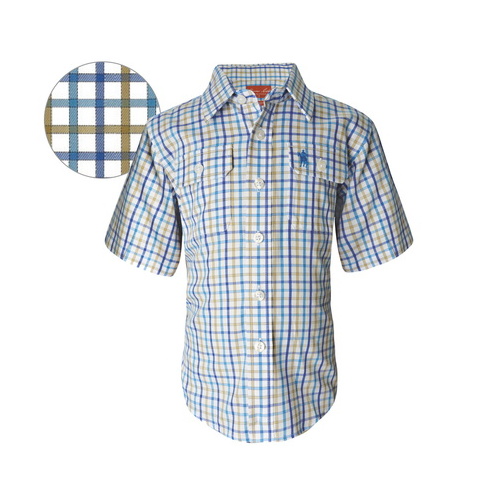 T6S3142003 THOMAS COOK BOYS HERBERTON CHECK 2PKT S/S SHIRT [Size: 2 Colour: Blue/Taupe]