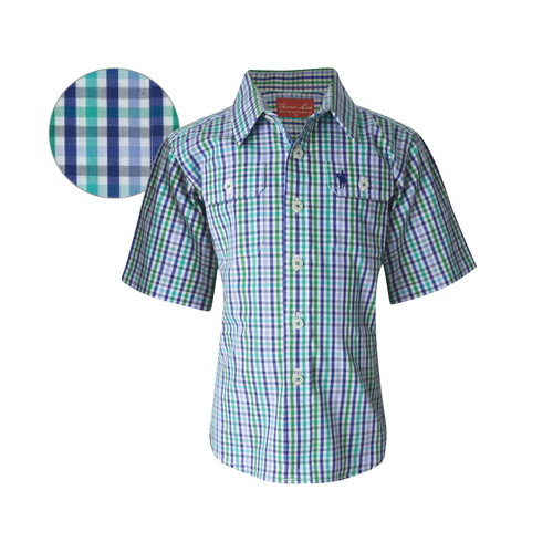 T6S3142004 THOMAS COOK BOYS BENDERING CHECK 2PKT S/S SHIRT [Size: 2 Colour: Green/Blue]