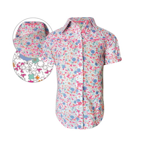 T6S5104039 THOMAS COOK GIRLS NARRANDERA PRINT S/S SHIRT [Size: 2 Colour: Floral/Neon Pink]