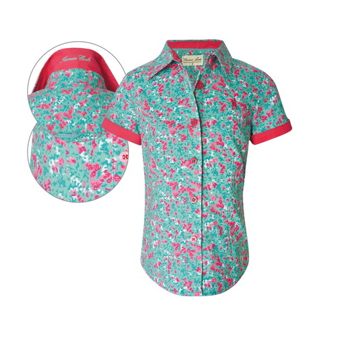 T6S5106031 THOMAS COOK GIRLS ROSEBERRY PRINT S/S SHIRT [Size: 2 Colour: Turquoise]