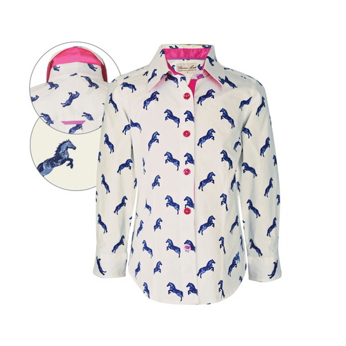 T6S5109035 THOMAS COOK GIRLS ARROWFIELD PRINT L/S SHIRT [Size: 2 Colour: Blue/Bright Pink]