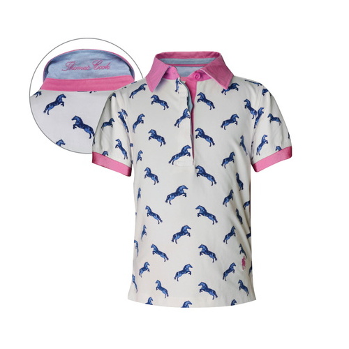 T6S5500059 THOMAS COOK GIRLS ARROWFIELD STUD PRINT S/S POLO [Size: 2 Colour: Blue/Pink]