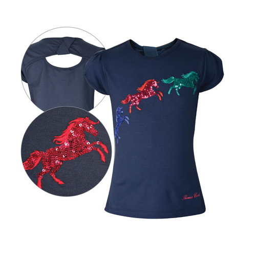 T6S5507061 THOMAS COOK GIRLS JUMPING HORSES SEQUIN TEE - Dark Na [Size: 2 Colour: Dark Navy]
