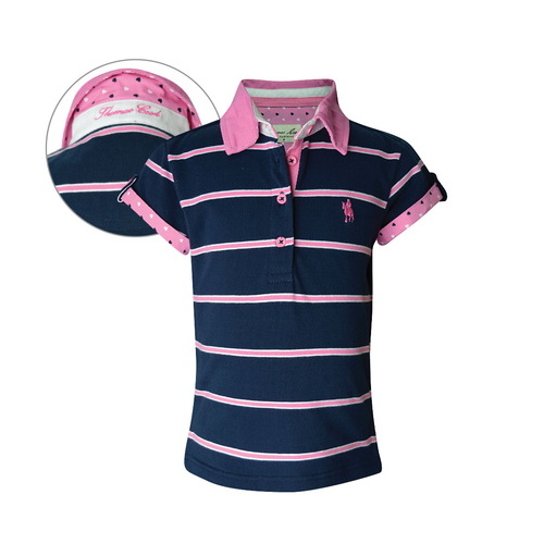T6S5510054 THOMAS COOK GIRLS MOAMA STRIPE S/S POLO [Size: 2 Colour: Dark Navy/Pink]