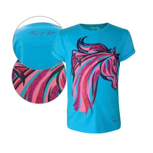 T6S5517061 THOMAS COOK GIRLS GLITTER HORSE S/S TEE [Size: 2 Colour: Aqua/Pink]