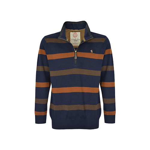 T6W1523076 THOMAS COOK MEN'S MERINO BLEND STRIPE RUGBY [Size: S Colour: Dark Navy/Coffee]