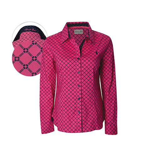 T6W2118047 THOMAS COOK WOMEN'S VICKI PRINT L/S SHIRT [Size: 8 Colour: Bright Pink/Dark Navy]