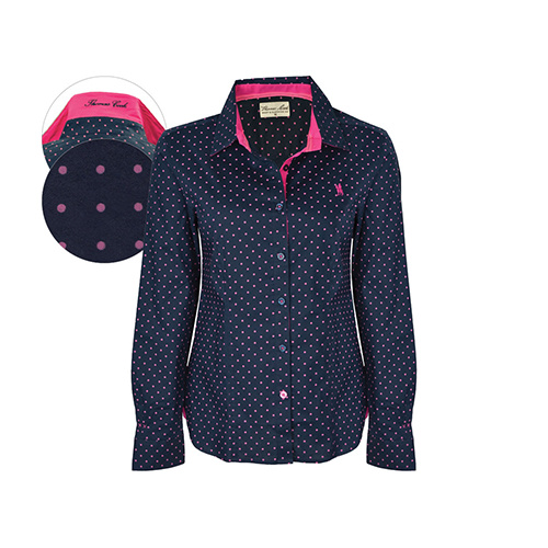 T6W2118048 THOMAS COOK WOMEN'S STACEY PRINT L/S SHIRT [Size: 8 Colour: Dark Navy/Pink Rose]