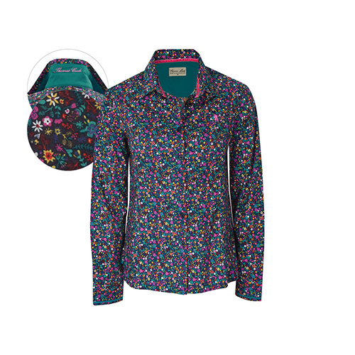 T6W2121040 THOMAS COOK WOMEN'S HEATHER PRINT L/S SHIRT [Size: 8 Colour: Dark Navy/Deep Mint]